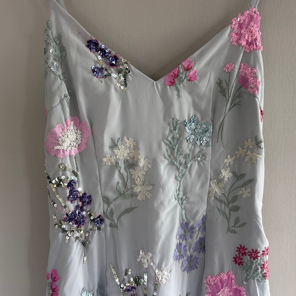 MAYA DELUXE Formal Fairy Floral Embroidered Sequin Slip Maxi Gown Dress Y2K Sz 6 - Picture 4 of 15
